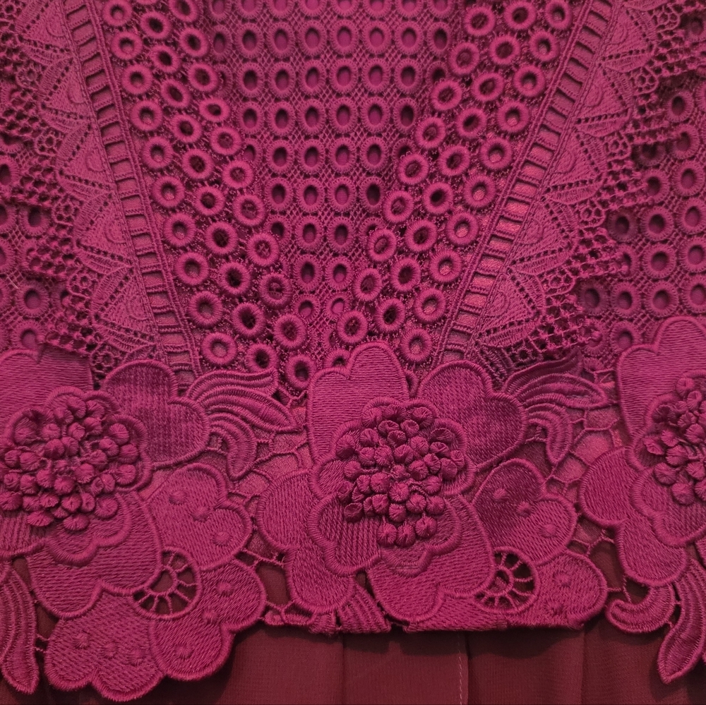 UnitedWood Jodie High/Low Cocktail Dress Floral lace Detail Bordeaux Red Size 6 - Picture 10 of 11